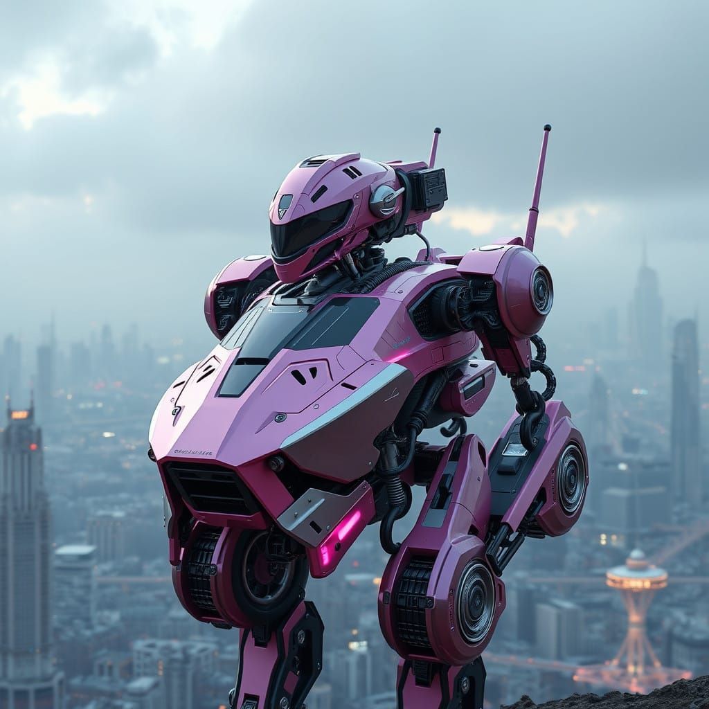 Cyberpunk CAR ROBOT in Metallic Pink Hues