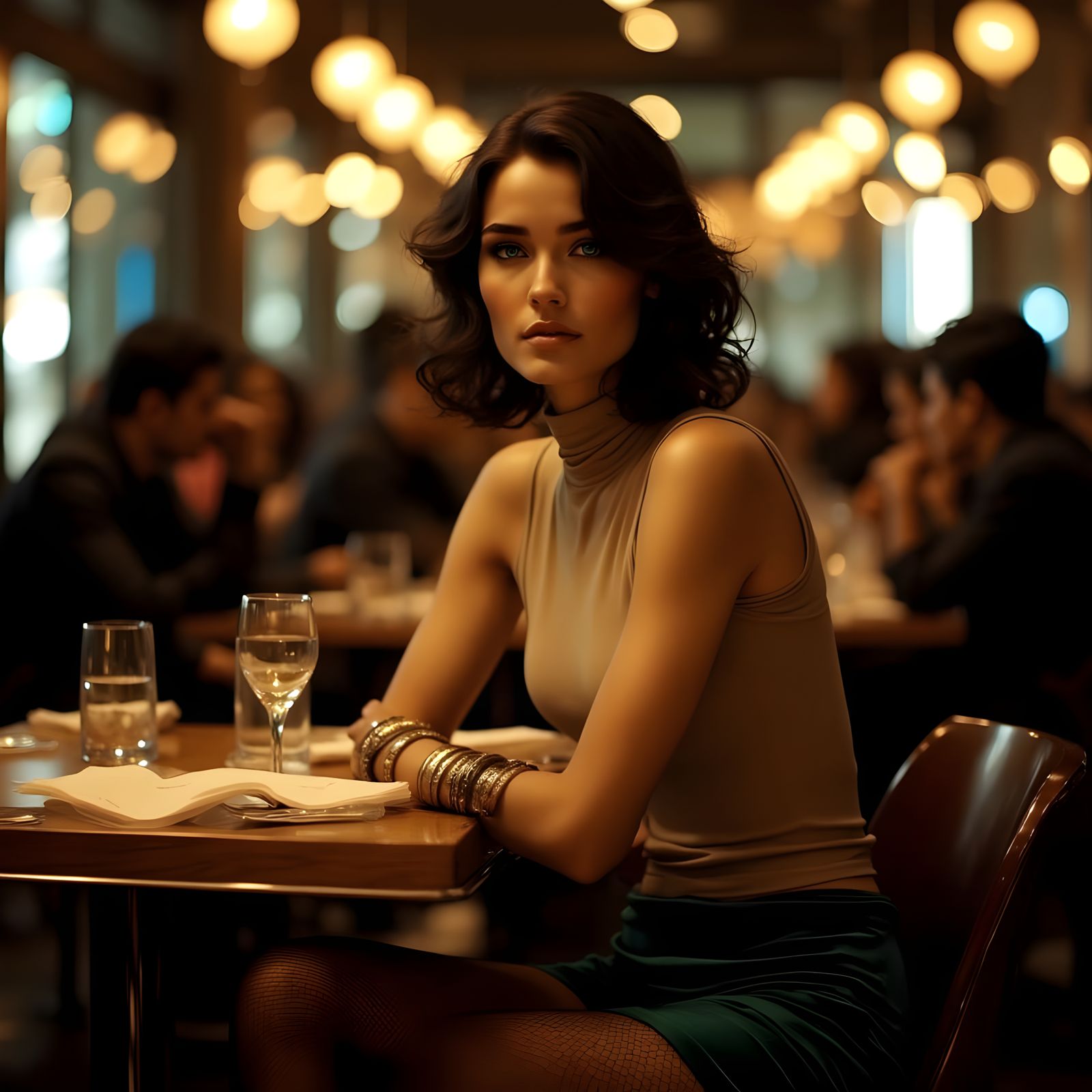 Woman in Cozy Restaurant Moment