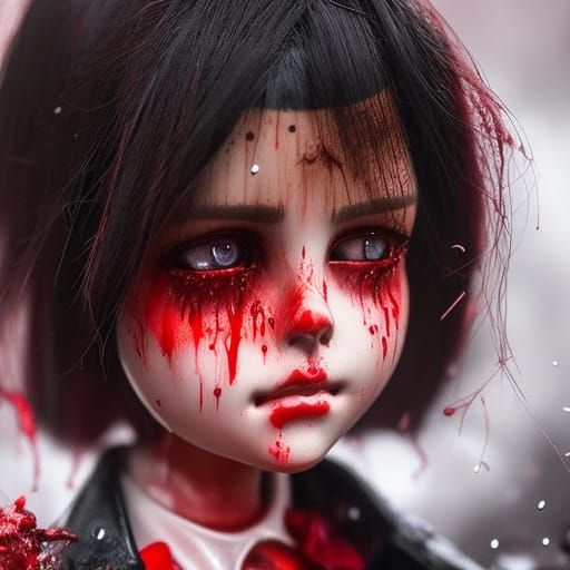 Hyperrealistic Decaying Doll in a Bleeding, Smoky Portrait