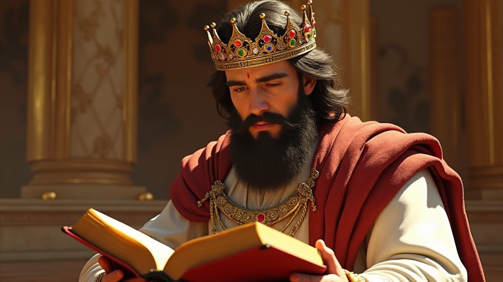 King Solomon Study in Golden Palace, Cinematic HDR