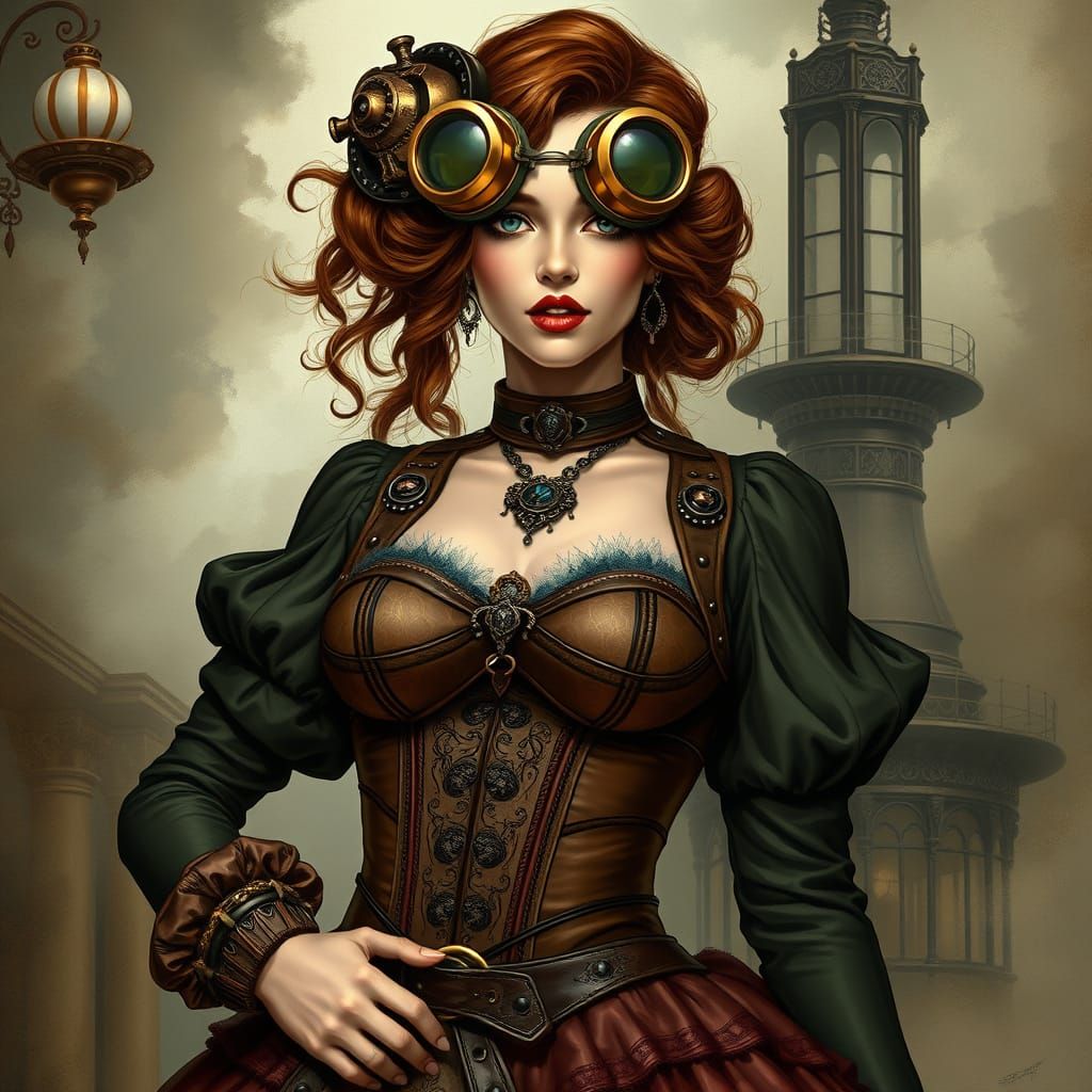 Elegant Steampunk Woman in Victorian Fantasy Style