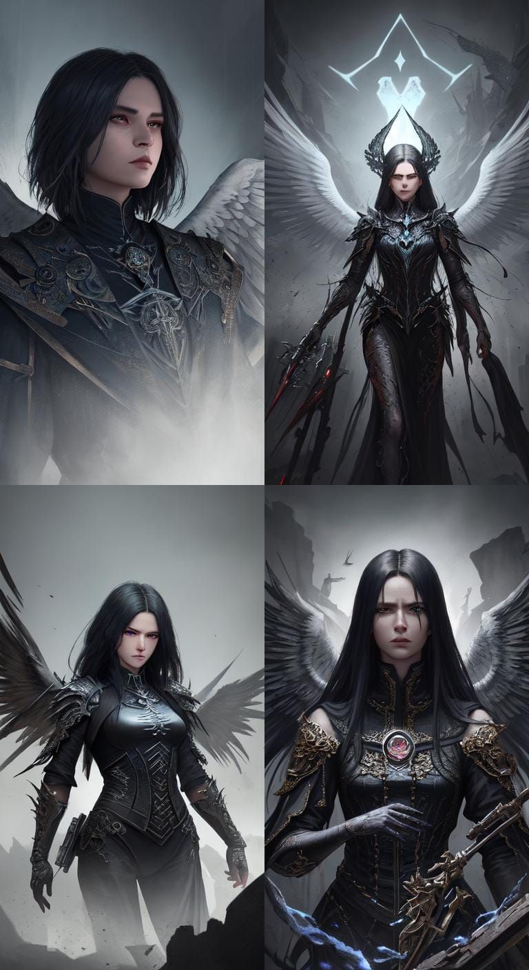 Angel of Death , By Joe Beniyez's Style , Ledy machanika, A beautiful face, Ultra-realistic image, ultra-detailed color ...