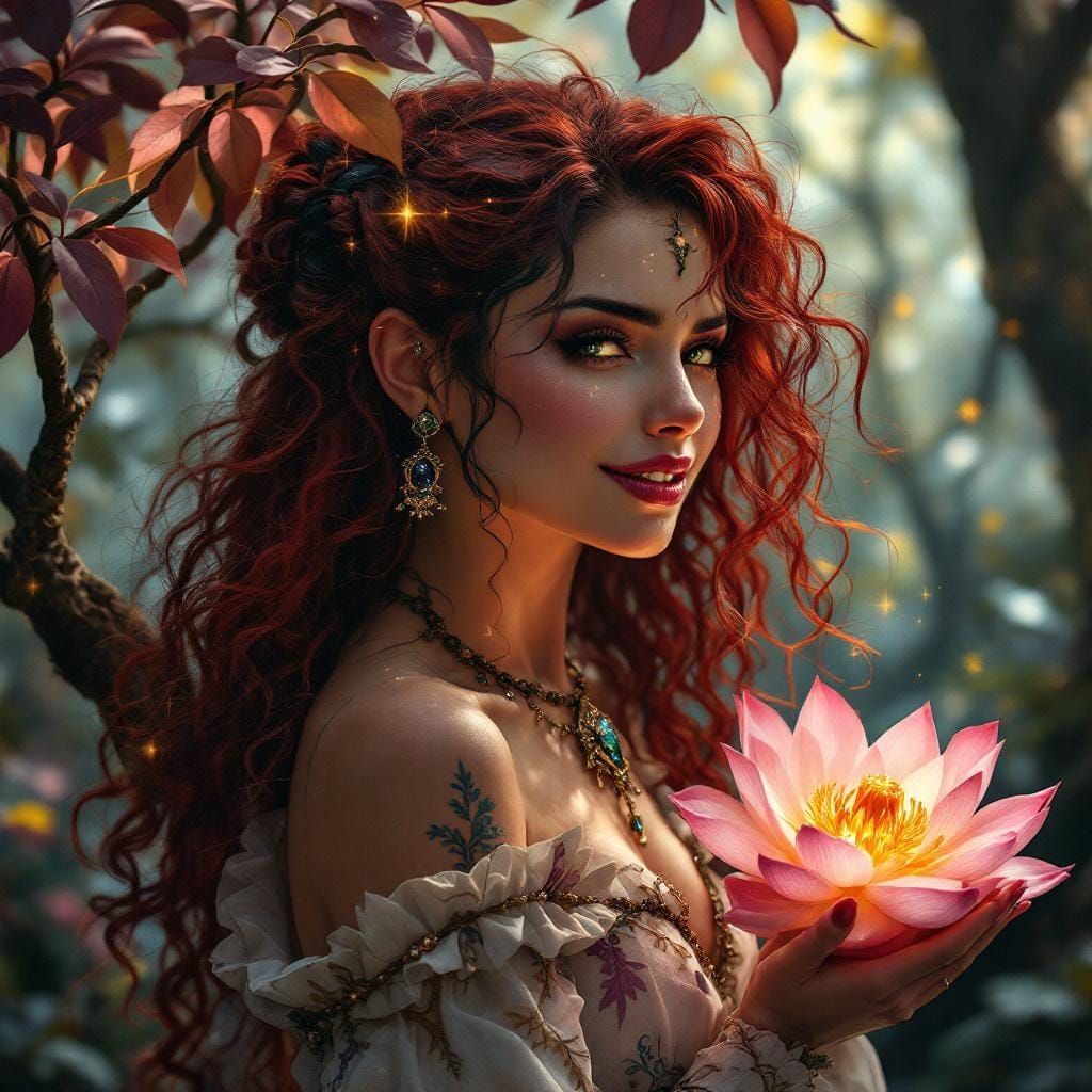 Enchanted Forest Woman with Galaxy Eyes, Digital Art