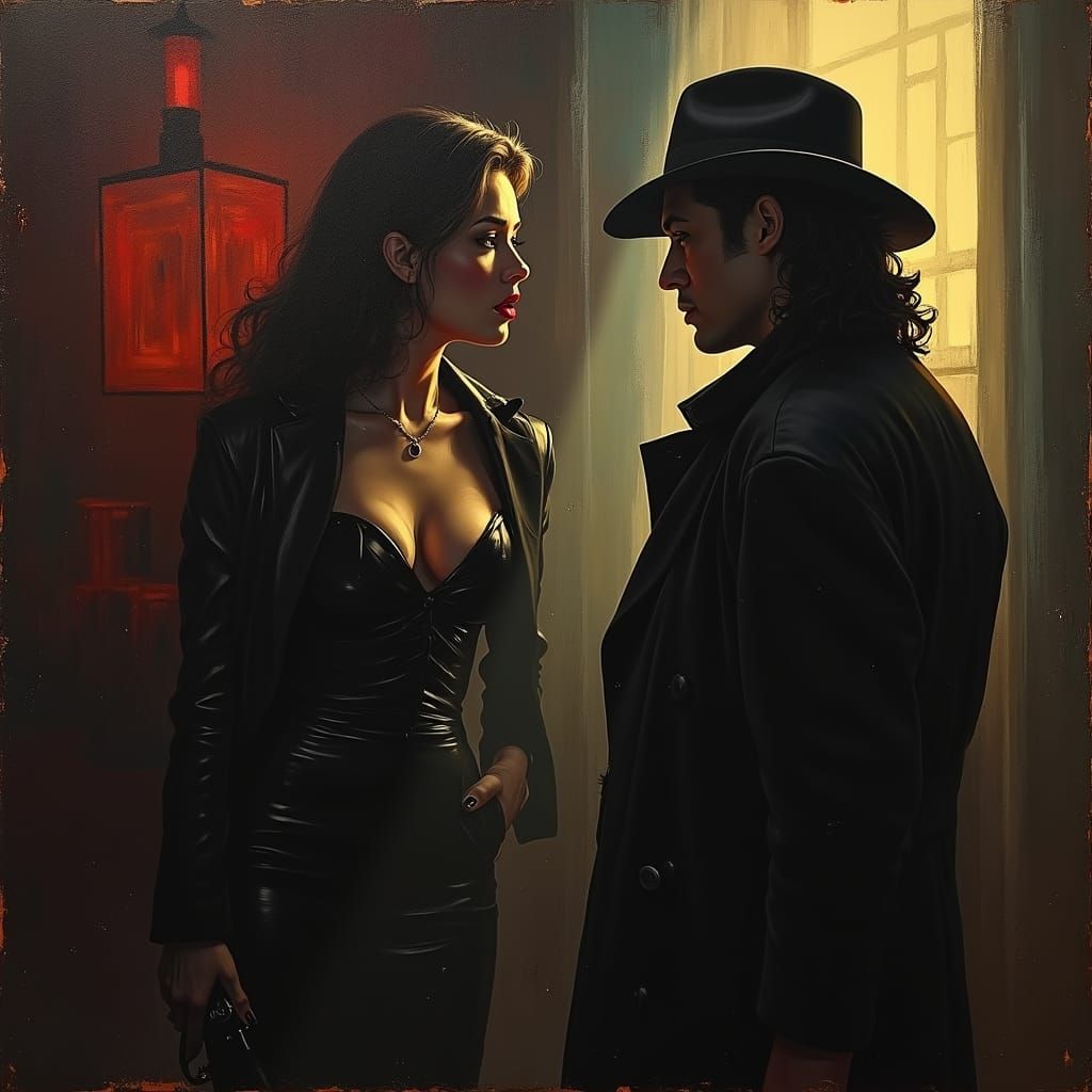 Noir Night of Secrets and Danger Painting