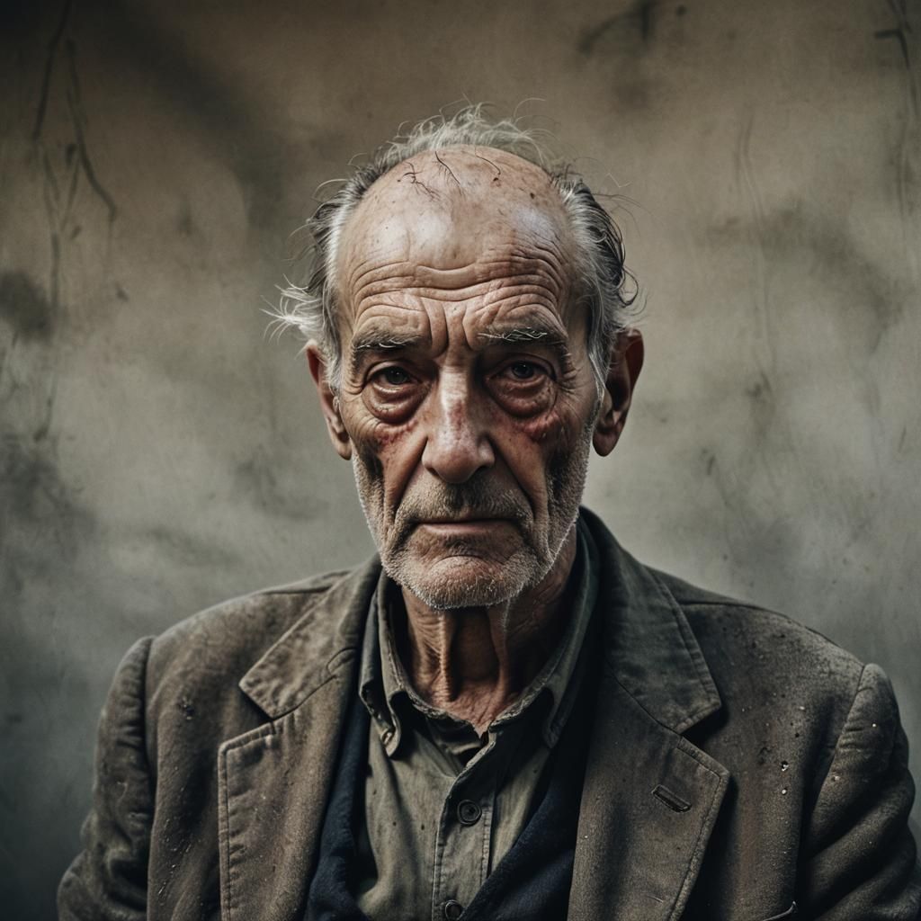 Emotive Portrait of an Old Man in Dusty Chair