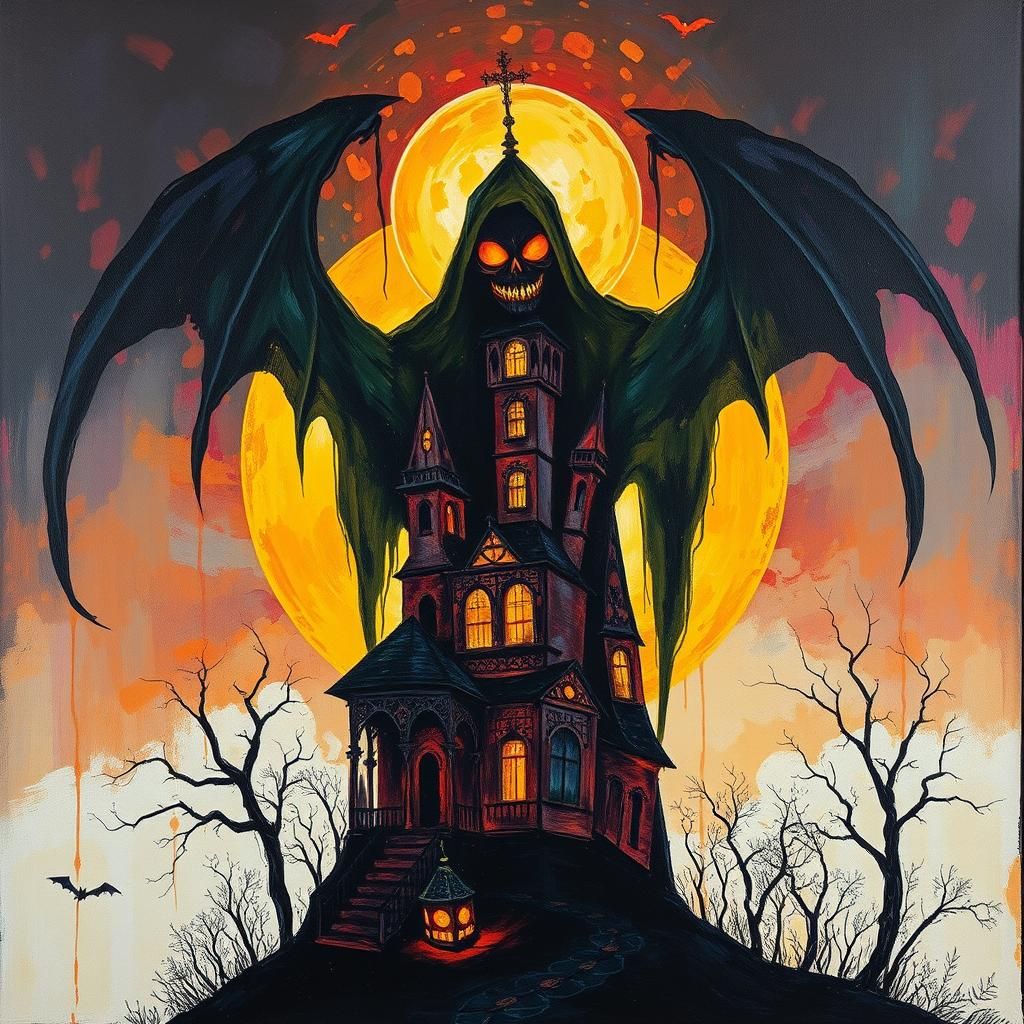 Haunted Mansion in Grim Reaper Silhouette: Neo-Impressionism
