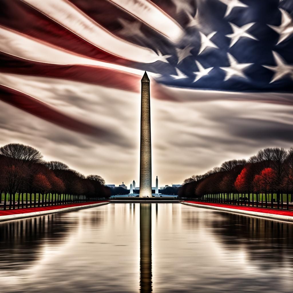 Washington Monument as American Flag in Hyperrealism