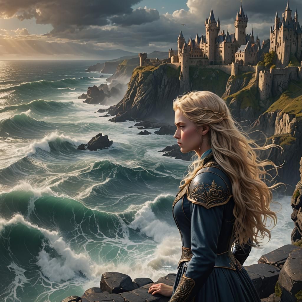 Princess Gazing at Distant Castle, Fantasy Art