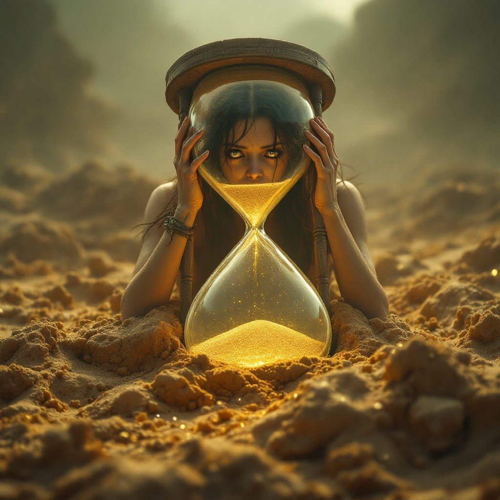 Woman Trapped in Hourglass: 3D Hyperrealistic Rendering
