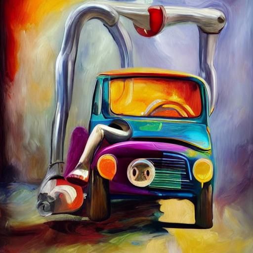 Fiat 500 Robot Legs in Expressionist Oil Painting