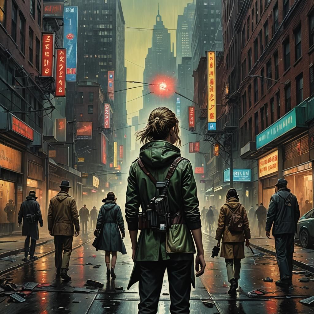 Dystopian Cyberpunk Action Masterpiece in Crosshatch Style