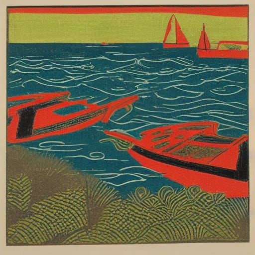 Traditional woodblock print aesthetic.