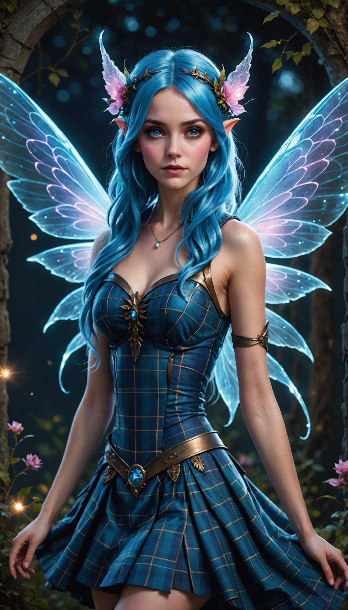 Beautiful Blue Fairy with Glowing Wings