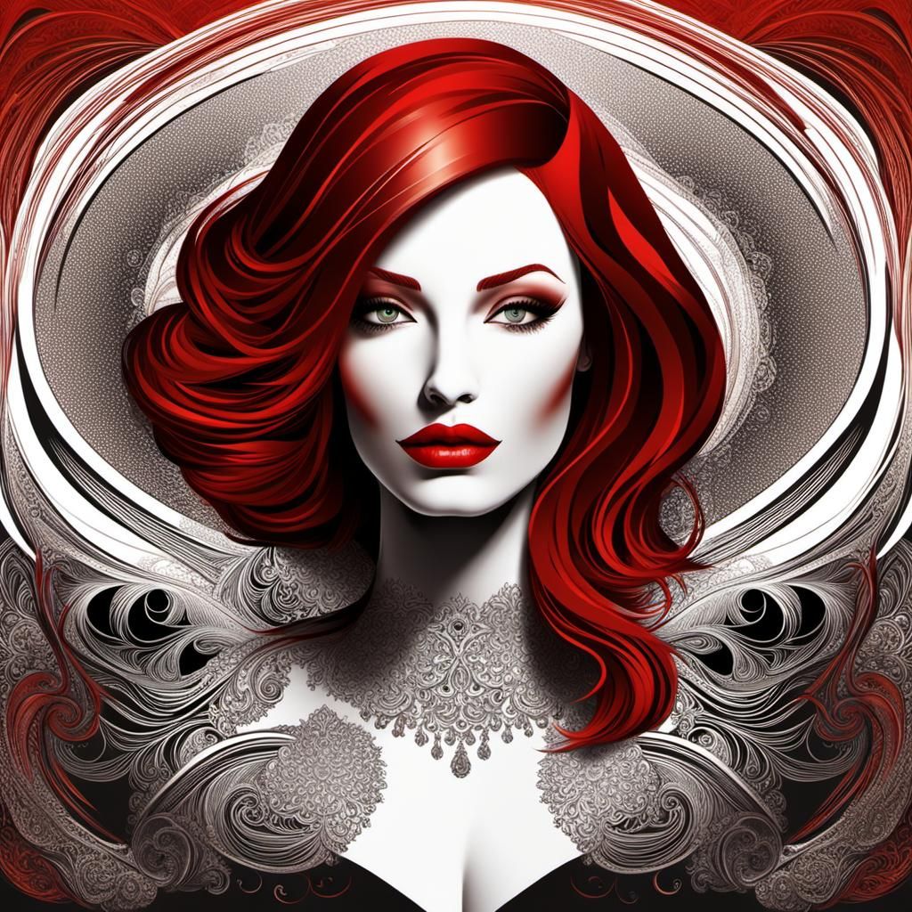 Upset 40-Year-Old Woman with Red Bob Hair