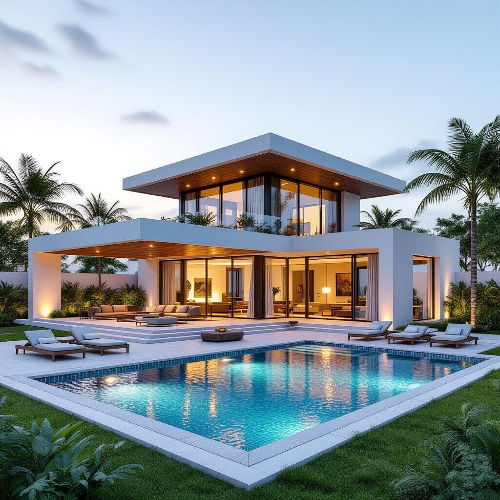 Luxurious House with Sundeck and Pool in 3D