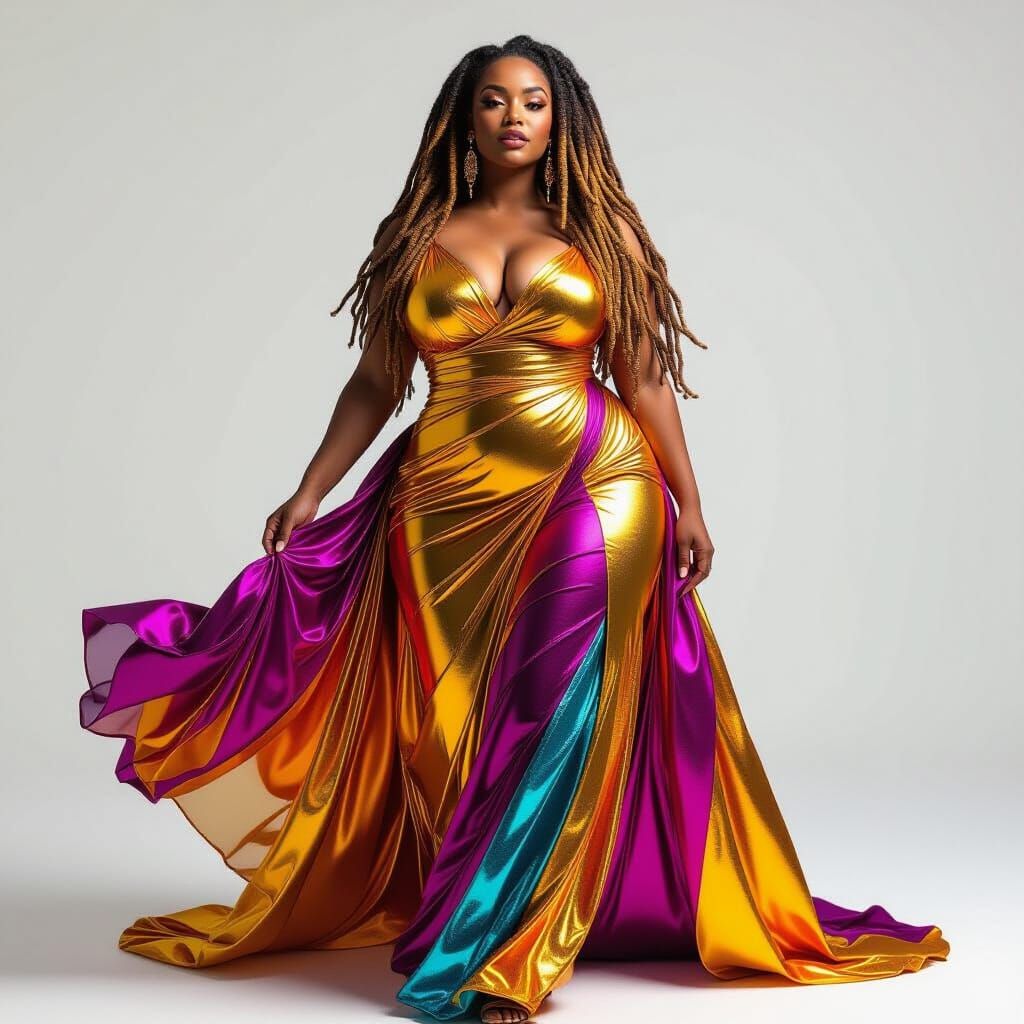 Woman in Flowing Light Gown, Hyperrealistic Digital Art