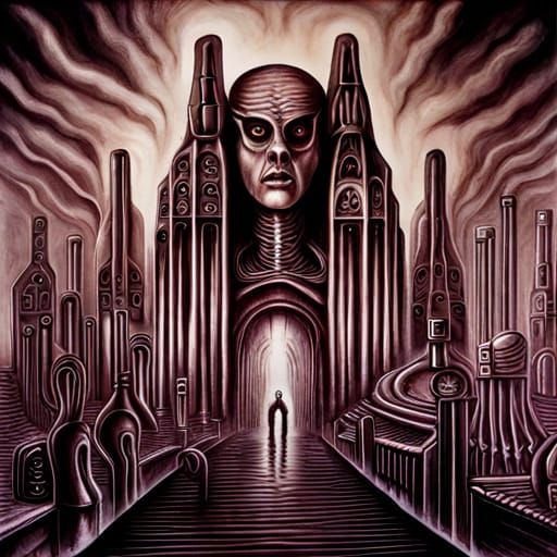 Horrific Dive into Sulfuric Acid in Giger Style