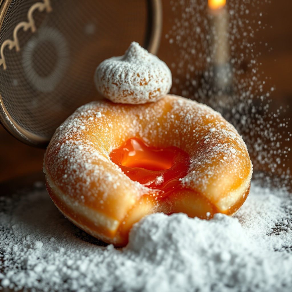 Golden Hanukkah Donut with Powdered Sugar