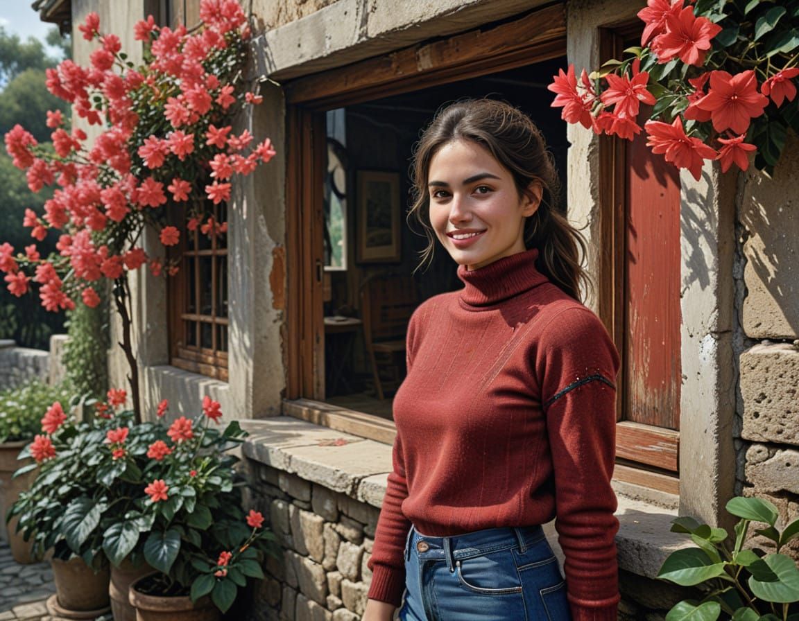Greek Goddess at a Traditional Taverna in Photorealistic Sty...