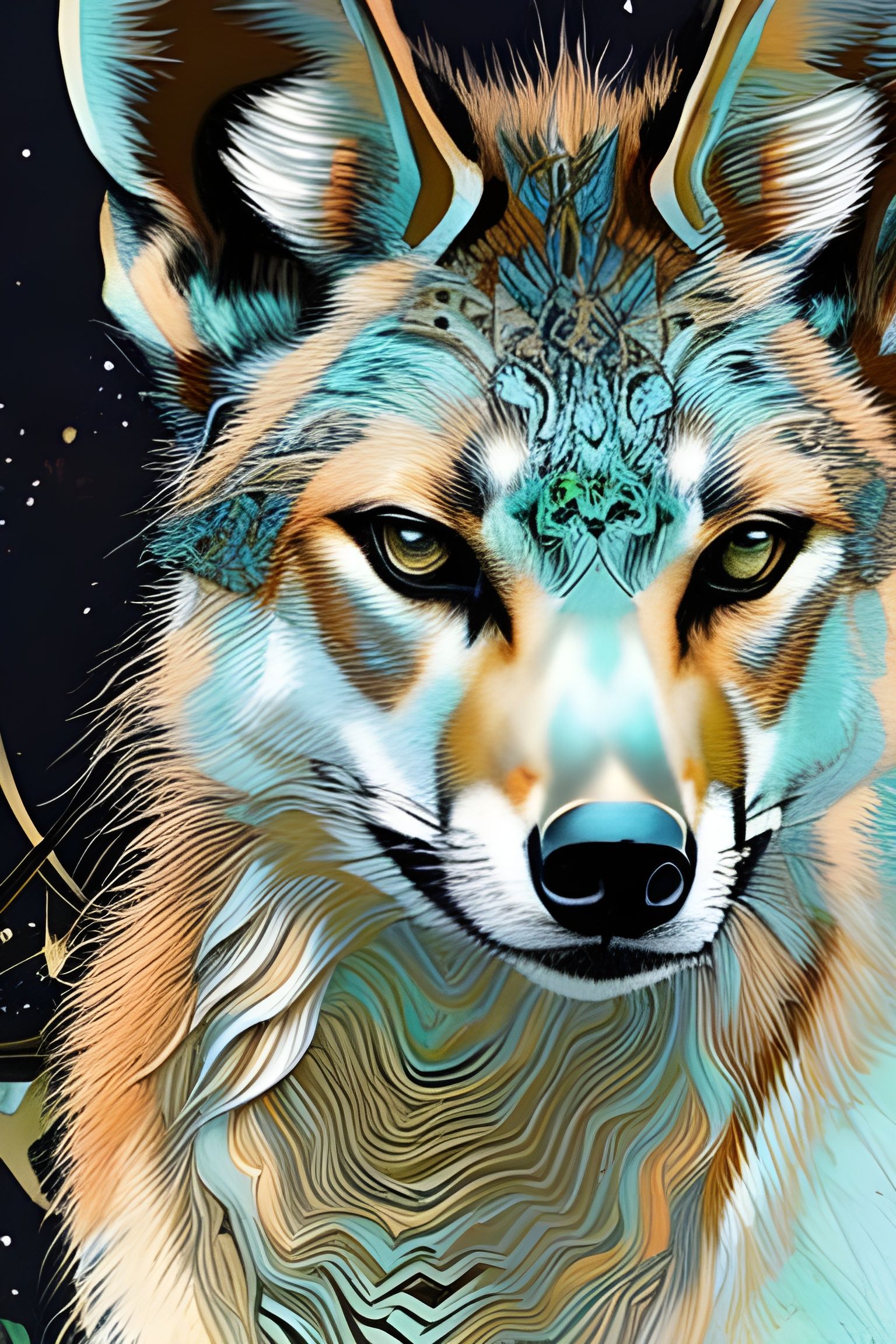 Detailed Jackal Pup Portrait in Pastel Colors