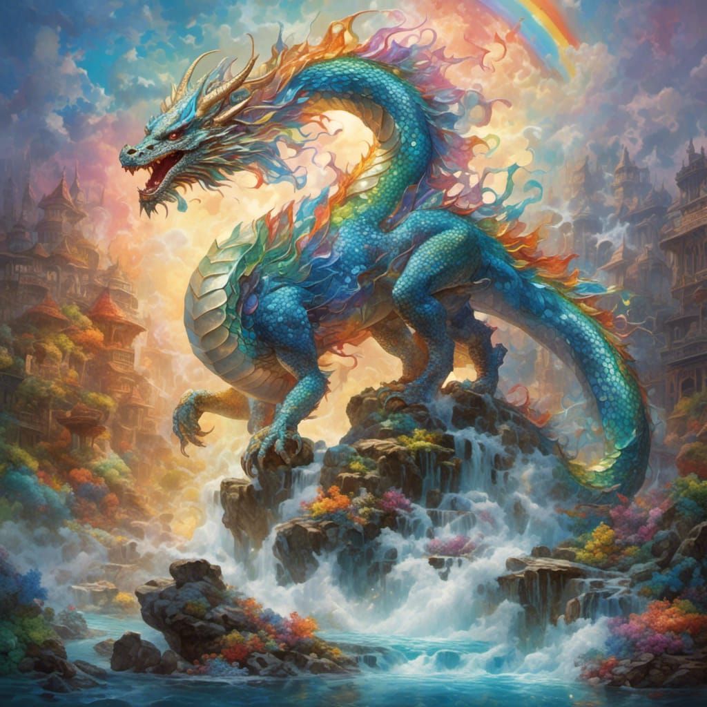 Prismatic Eastern Dragon with Rainbow Mist Mane