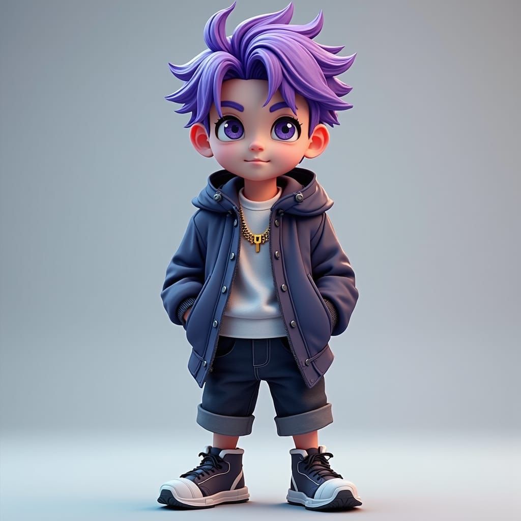 Stylish Boy with Purple Hair in 3D Anime Art