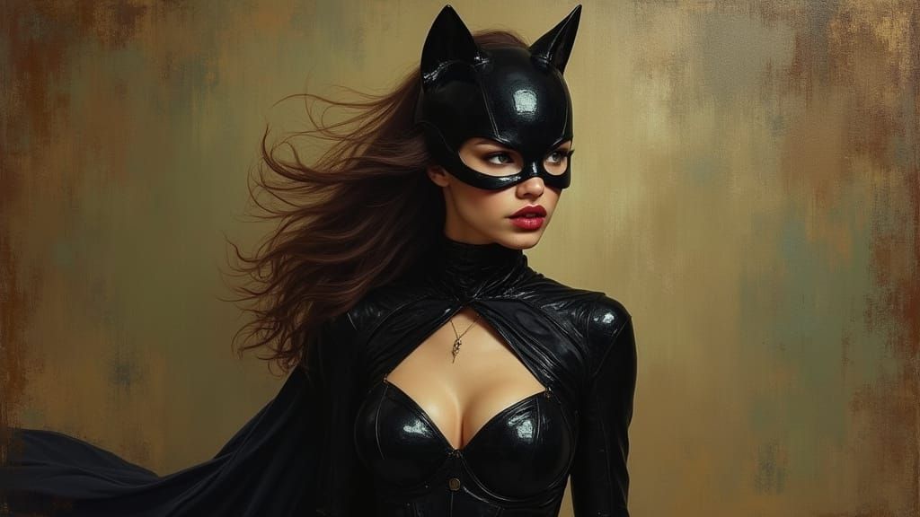 Catwoman in Art Nouveau Style With Soft Naturalism