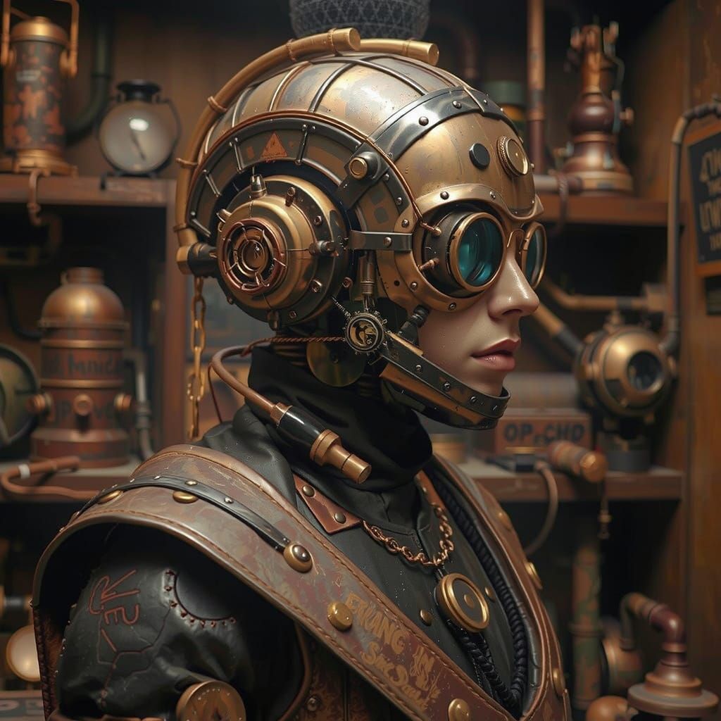 Cyborg in a Fog-Shrouded Industrial Metropolis