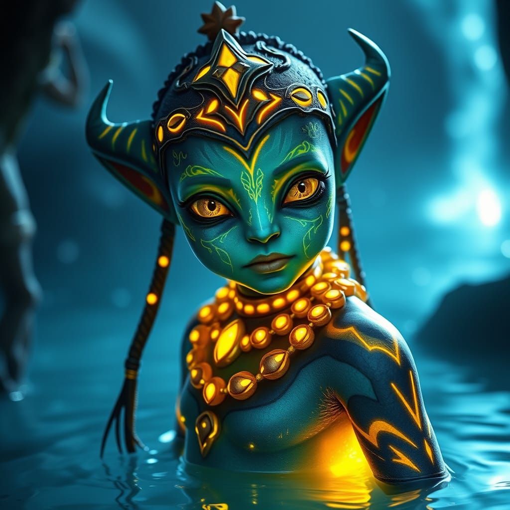 A Glowing Na'vi Child in Pandora's Luminous Landscape