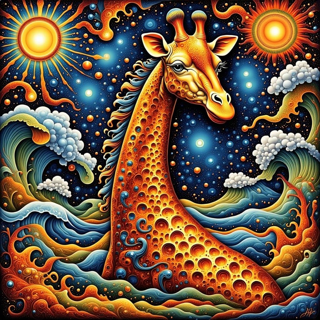 Psychedelic Giraffe in Fractal Dreamscape