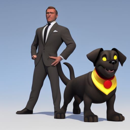Puppy as James Bond in 3D Digital Art
