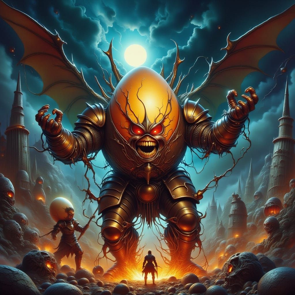 Armored Egg Warrior Slaying Knight, Frazetta Style