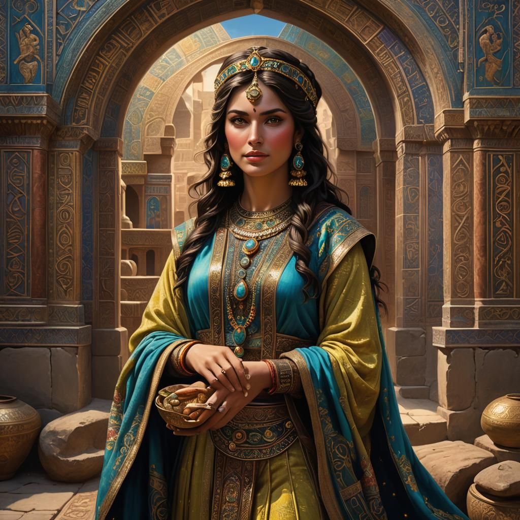 Babylonian Woman on the Silk Road: Neon Fantasy Art