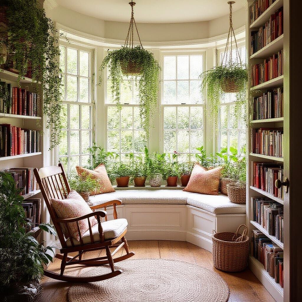 Cozy Reading Corner with English Garden View