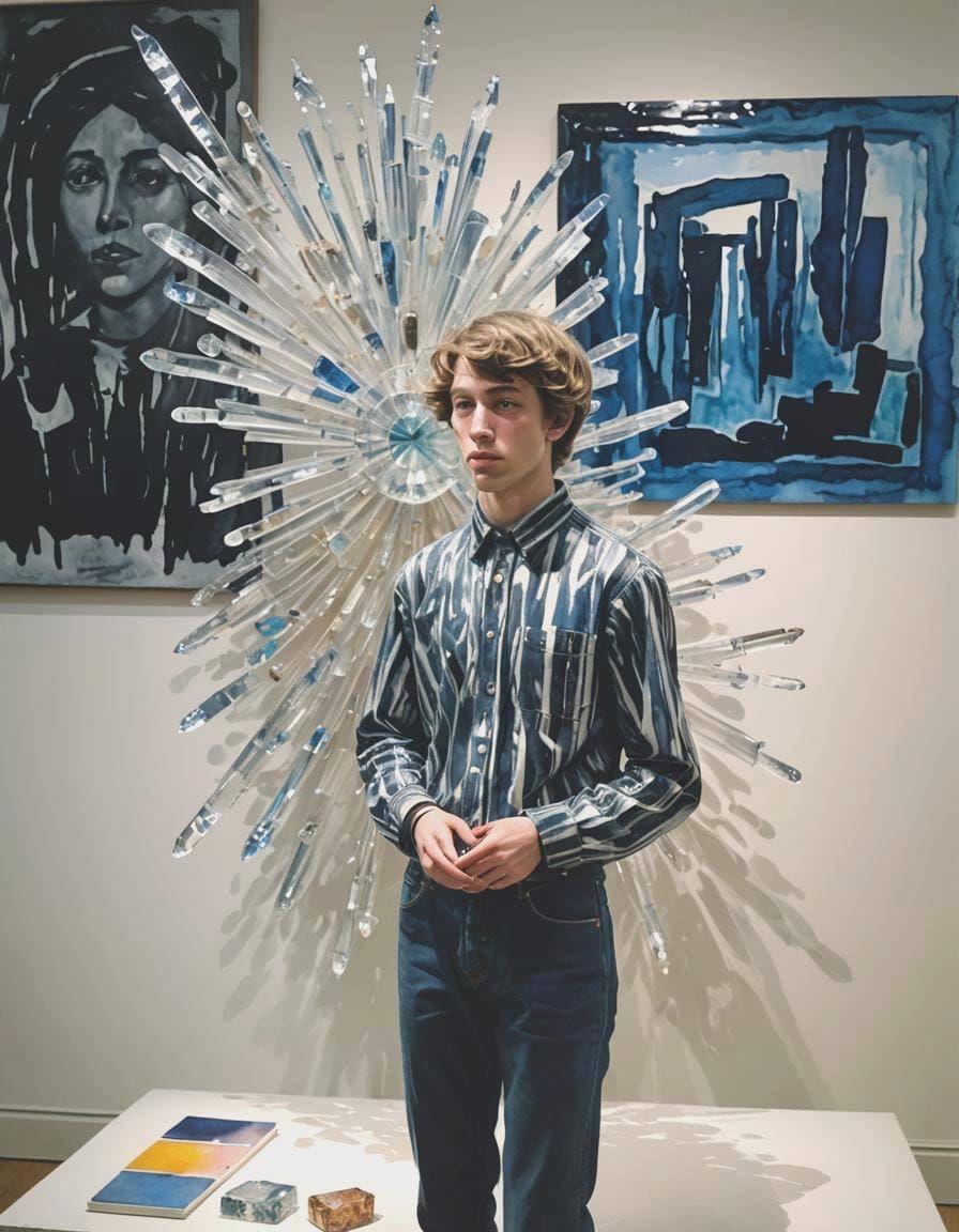 Teenager in Room with Sparkling Crystal Watercolor