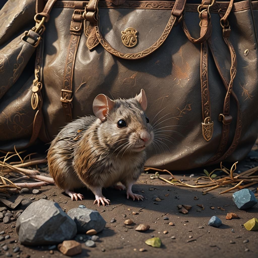 Rodent and Bag in Detailed Matte Painting Style