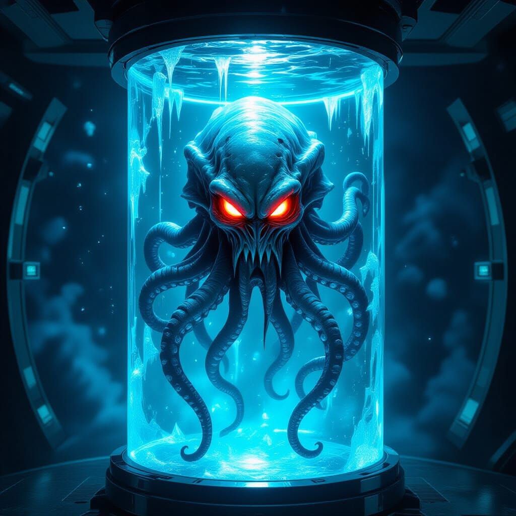Eldritch Sea Beast in Futuristic Cryo-Tube