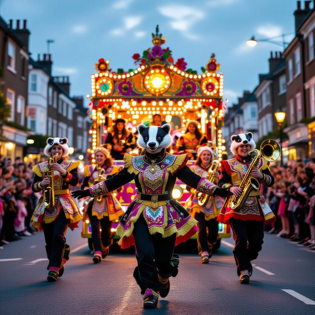 Joyful Badger Dancers Lead a Vibrant English Town Parade