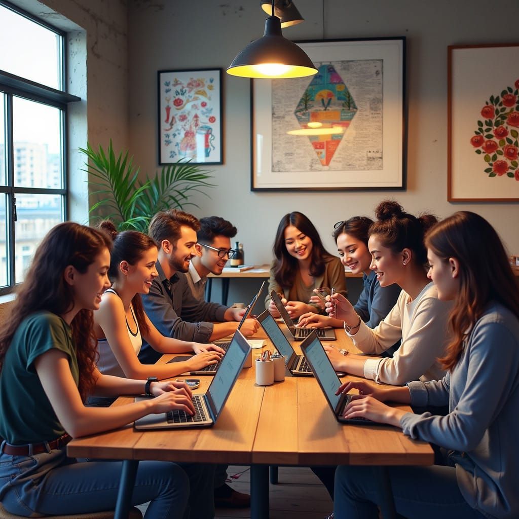 Diverse Millennials in a Vibrant, Industrial-Chic Workspace