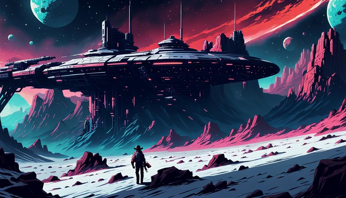 Space Western Scene in 90s Anime Style