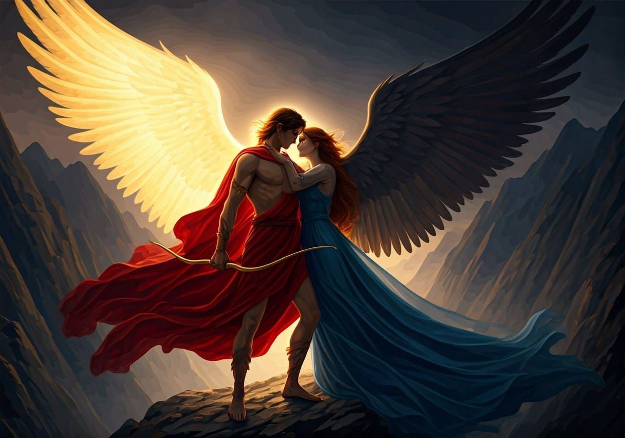 Angel of Passion Amidst Dark Mountains