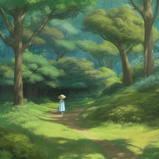 Ghibli Style Girl in Forest, Anime Key Visual