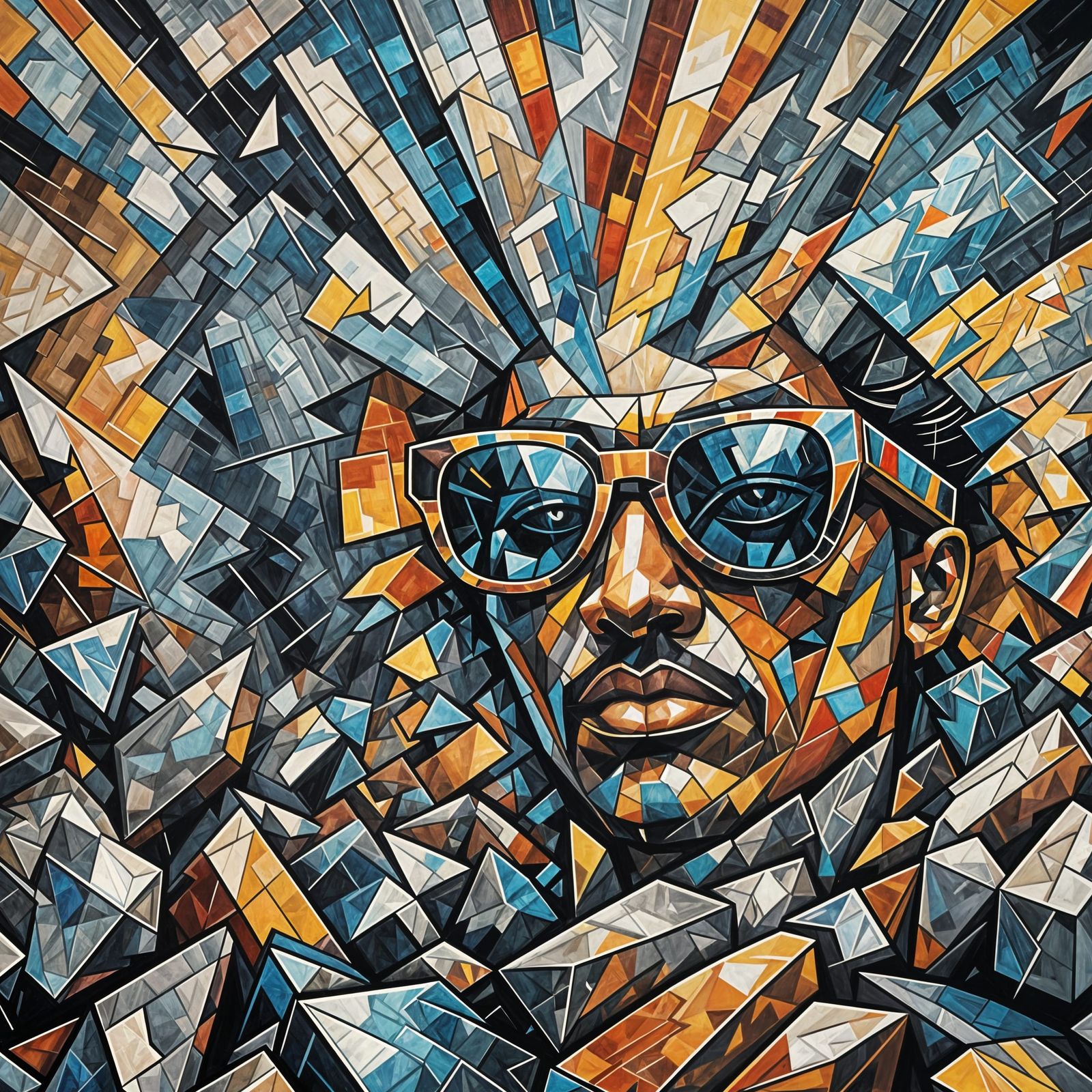 Sunglasses Reflecting Lightning in Cubist Art Style