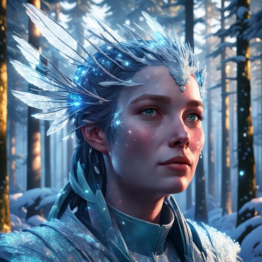Ice Bird Portrait in Sparkling Forest