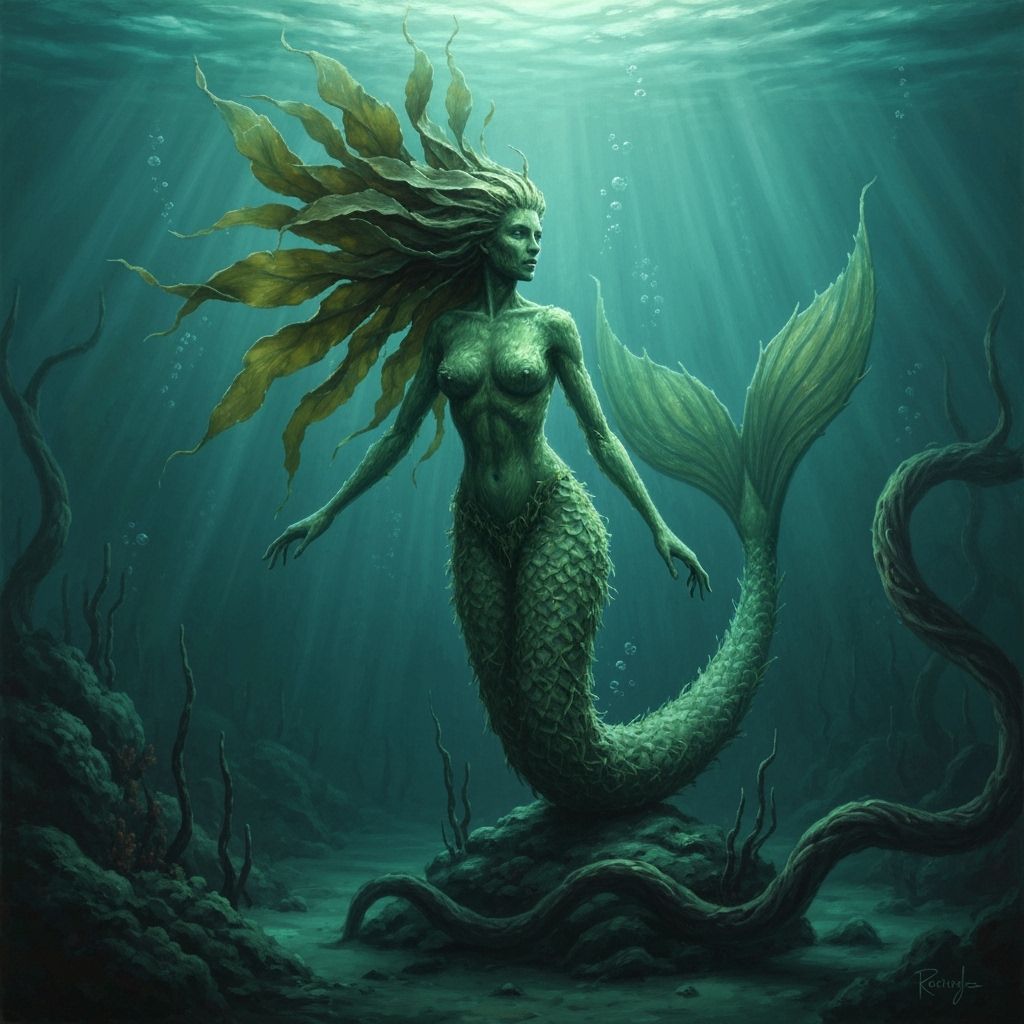 Sea Grass Mermaid Sculpture in Ethereal Underwater Light