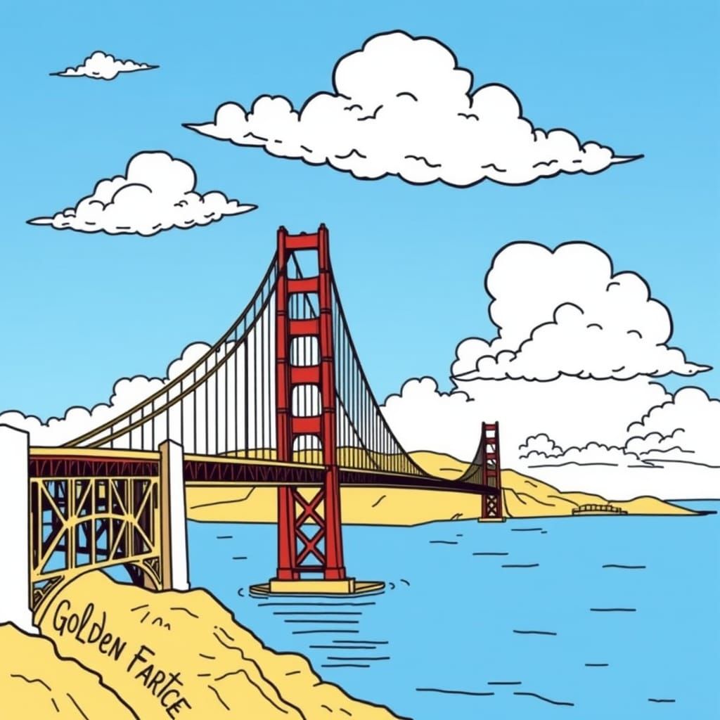 Golden Gate Bridge in Children's Book Style