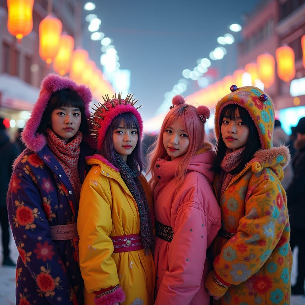 Japanese Youth in Harajuku Fashion at Sapporo Snow Festival