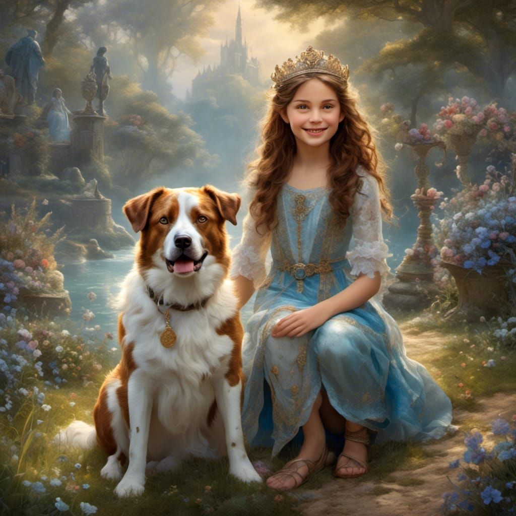 Princess with Staffy Dog in Hyperrealistic Style