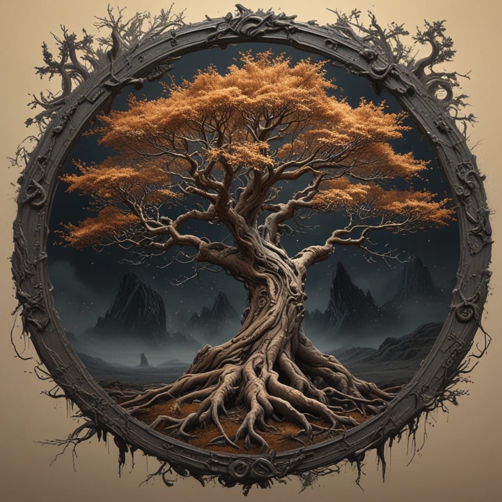 Mystical Ancient Tree in Nordic Fantasy Landscape