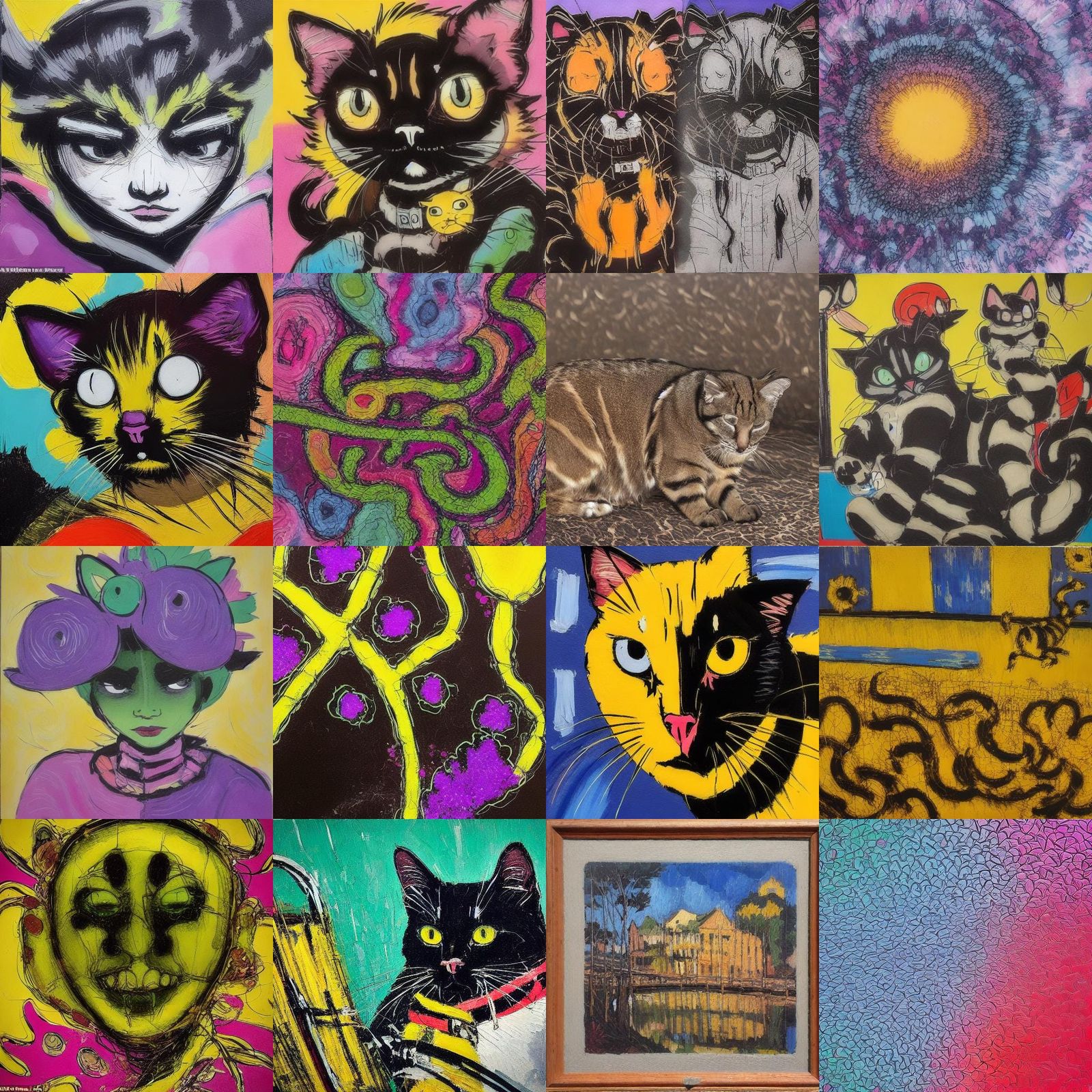 Abstract Trapped Cat Art with Complementary Colors